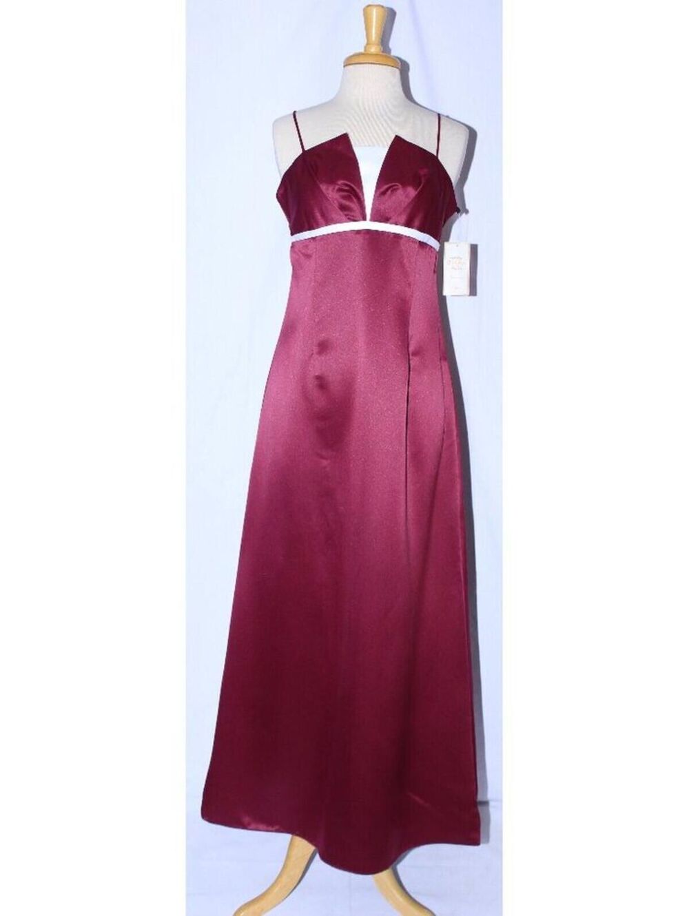 Polka #4077 Satin Floor Length Bridesmaid Gown-Size L -Burgundy-NEW With Tags